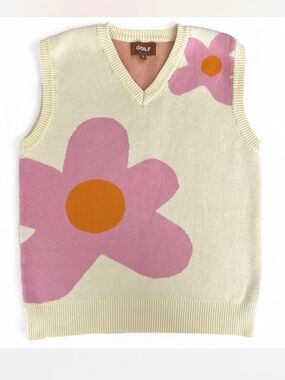 GOLF Wang Cream Floral Knit Vest with Pink & Orange Flowers! S
